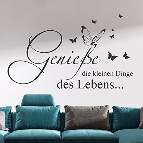 DESIGNSCAPE® Wandtattoo Genieße die kleinen Dinge des Lebens | Wandspruch mit Schmetterling | Farbe: creme | Größe: klein (60 x 36 cm) von DESIGNSCAPE