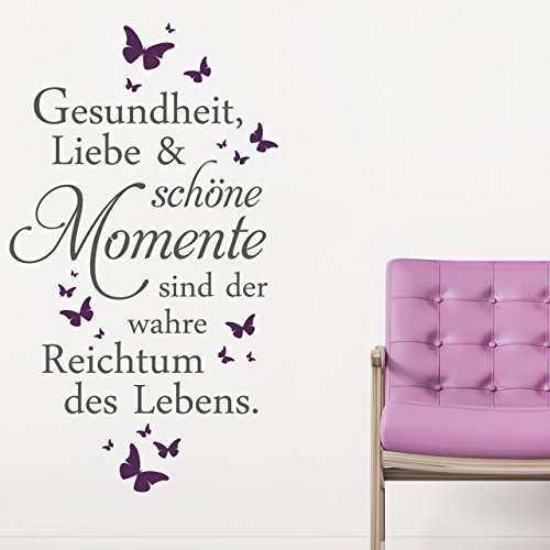 DESIGNSCAPE® Wandtattoo Gesundheit Liebe Momente | Spruch Lebensweisheit | Farbe 1: aubergine | Größe: mittel (68 x 120 cm) von DESIGNSCAPE