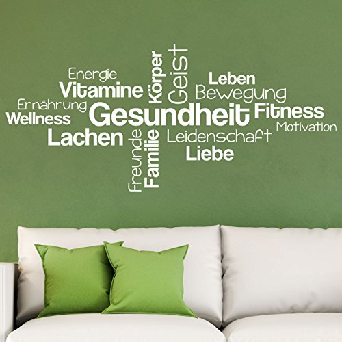 DESIGNSCAPE® Wandtattoo Gesundheit Wortwolke | Gesundes glückliches Leben Wandtattoo | Farbe: dunkelgrau | Größe: mittel (120 x 54 cm) von DESIGNSCAPE