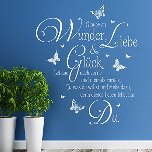 DESIGNSCAPE® Wandtattoo Glaube an Wunder, Liebe und Glück. Schaue nach vorne und niemals zurück. | Farbe: dunkelgrau | Größe: klein (51 x 60 cm) von DESIGNSCAPE