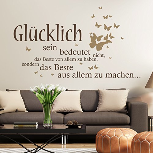 DESIGNSCAPE® Wandtattoo Glücklich sein bedeutet nicht, das Beste von allem zu haben, sondern das Beste aus allem zu machen... | Farbe 1: braun | Größe: mittel (100 x 56 cm) von DESIGNSCAPE