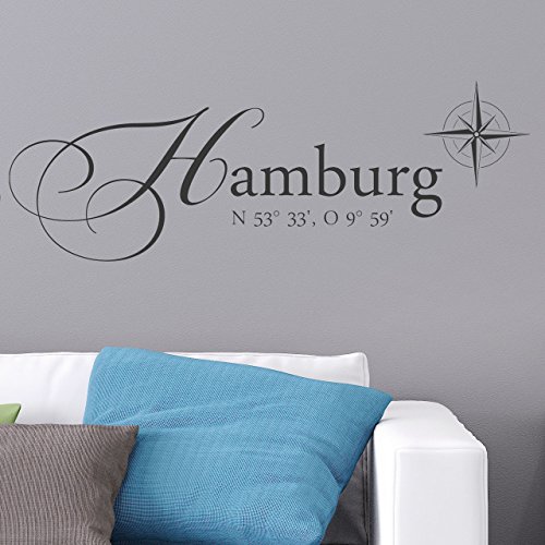 DESIGNSCAPE® Wandtattoo Hamburg Koordinaten | Farbe: creme | Größe: klein (60 x 21 cm) von DESIGNSCAPE