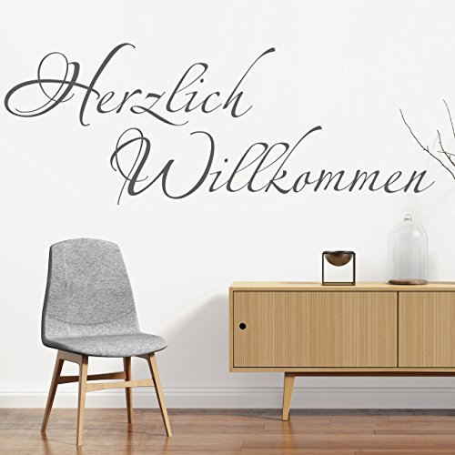 DESIGNSCAPE® Wandtattoo Herzlich Willkommen Schriftzug | Wandtattoo für den Flur zur Begrüßung | Farbe: gold | Größe: mittel (120 x 46 cm) von DESIGNSCAPE