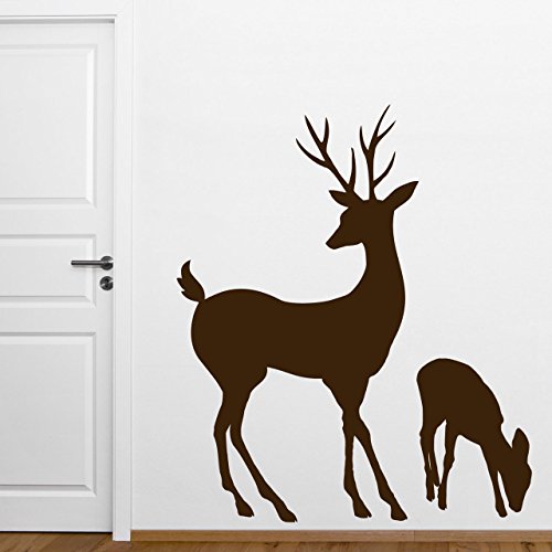 DESIGNSCAPE® Wandtattoo Hirsch mit Hirschkalb | Wandtattoo Motiv Reh | Alpin Style Wandtattoo | Farbe: gold | Größe: klein (77 x 90 cm) von DESIGNSCAPE