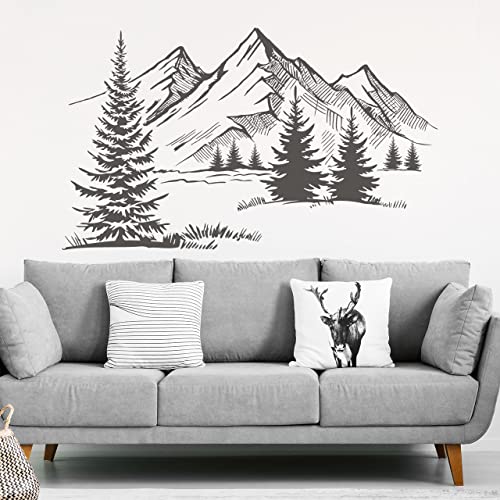 DESIGNSCAPE® Wandtattoo In den Bergen | Berglandschaft mit Tannen | Farbe: dunkelgrau | Größe: groß (160 x 95 cm) von DESIGNSCAPE