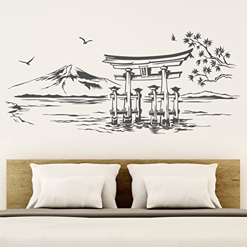 DESIGNSCAPE® Wandtattoo Japanische Landschaft | Wohnzimmer und Schlafzimmer Wanddeko | Farbe: königsblau | Größe: groß (160 x 70 cm) von DESIGNSCAPE