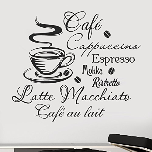 DESIGNSCAPE® Wandtattoo Kaffee, Café, Cappuccino, Espresso, Mokka, Ristretto, Lattee Macchiato, Café au lait | Farbe: braun | Größe: klein (60 x 52 cm) von DESIGNSCAPE