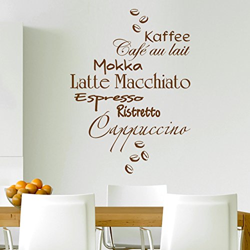 DESIGNSCAPE® Wandtattoo Kaffee Wortwolke - Latte Macchiato Espresso Cappuccino Mokka Café au lait Ristretto | Farbe: dunkelrot | Größe: groß (90 x 120 cm) von DESIGNSCAPE
