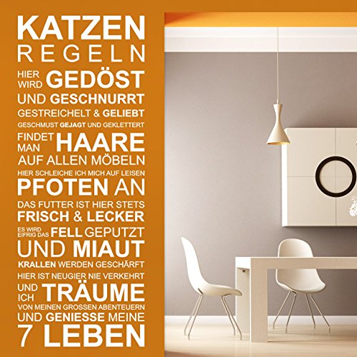 DESIGNSCAPE® Wandtattoo Katzenregeln - Hier wird gedöst und geschnurrt gestreichelt und geliebt geschmust gejagt und geklettert... | Farbe: schwarz | Größe: klein (46 x 120 cm) von DESIGNSCAPE