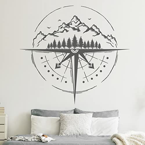 DESIGNSCAPE® Wandtattoo Kompass in den Bergen | Berglandschaft | Farbe: aubergine | Größe: klein (60 x 54 cm) von DESIGNSCAPE