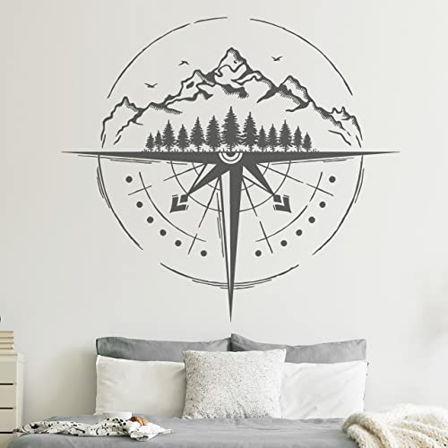 DESIGNSCAPE® Wandtattoo Kompass in den Bergen | Berglandschaft | Farbe: königsblau | Größe: groß (126 x 113 cm) von DESIGNSCAPE