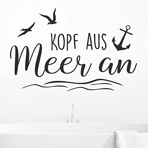 DESIGNSCAPE® Wandtattoo Kopf aus Meer an mit Möwen | Maritime Baddekoration | Farbe: dunkelgrau | Größe: mittel (90 x 59 cm) von DESIGNSCAPE