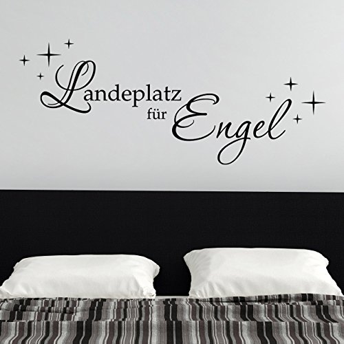 DESIGNSCAPE® Wandtattoo Landeplatz für Engel mit dekorativen Sternen | Farbe: schwarz | Größe: klein (80 x 32 cm) von DESIGNSCAPE