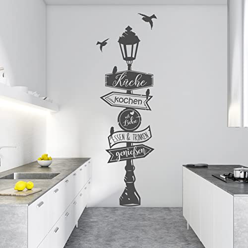 DESIGNSCAPE® Wandtattoo Laterne mit Wegweiser für die Küche | Farbe: dunkelgrau | Größe: mittel (43 x 140 cm) von DESIGNSCAPE