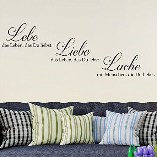 DESIGNSCAPE® Wandtattoo Lebe das Leben, das du liebst. Liebe das Leben, das Du liebst. Lache mit Menschen, die Du liebst. | Farbe: grau | Größe: klein (80 x 29 cm) von DESIGNSCAPE