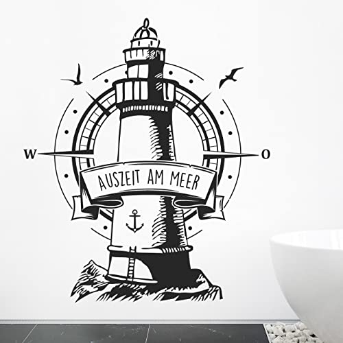 DESIGNSCAPE® Wandtattoo Leuchtturm Auszeit am Meer | Maritime Wanddeko | Farbe: königsblau | Größe: klein (52 x 60 cm) von DESIGNSCAPE