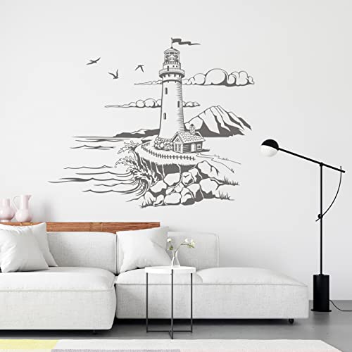 DESIGNSCAPE® Wandtattoo Leuchtturm Landschaft am Meer | Farbe: aubergine | Größe: klein (60 x 50 cm) von DESIGNSCAPE