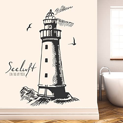 DESIGNSCAPE® Wandtattoo Leuchtturm ein Tag am Meer | Maritime Wanddeko Seeluft | Farbe: beige | Größe: klein (66 x 90 cm) von DESIGNSCAPE