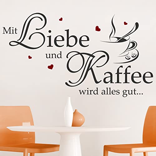 DESIGNSCAPE® Wandtattoo Liebe und Kaffee Dekoration Küche mit Herzen | Farbe 1: dunkelgrau | Größe: klein (60 x 34 cm) von DESIGNSCAPE