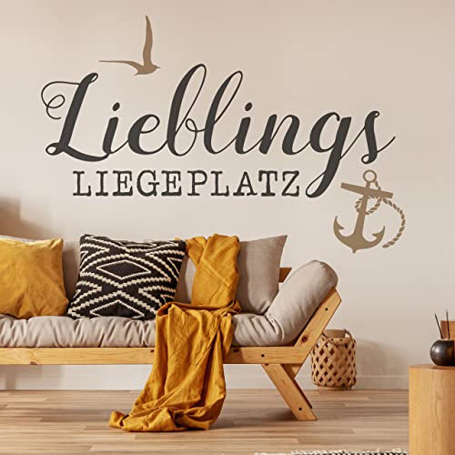 DESIGNSCAPE® Wandtattoo Maritimer Liegeplatz mit Anker | Lieblings Liegeplatz | Farbe 1: grau | Größe: klein (60 x 40 cm) von DESIGNSCAPE