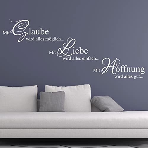 DESIGNSCAPE® Wandtattoo Mit Liebe: Mit Glaube wird alles möglich... Mit Liebe wird alles einfach... Mit Hoffnung wird alles gut... | Farbe: aubergine | Größe: groß (180 x 77 cm) von DESIGNSCAPE