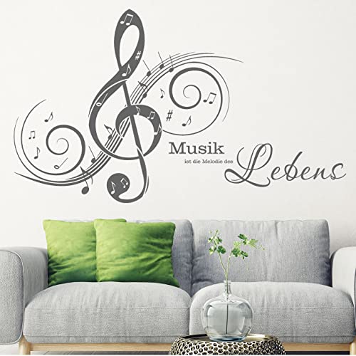 DESIGNSCAPE® Wandtattoo Musik ist die Melodie des Lebens mit Notenschlüssel | Farbe: dunkelgrau | Größe: mittel (120 x 70 cm) von DESIGNSCAPE