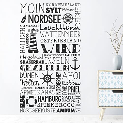 DESIGNSCAPE® Wandtattoo Nordsee Design | Maritime Wanddeko mit Leuchtturm | Farbe: enzian | Größe: klein (56 x 100 cm) von DESIGNSCAPE