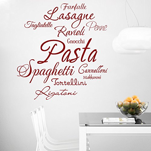 DESIGNSCAPE® Wandtattoo Pasta Sorten: Spaghetti, Farfalle, Lasagne, Ravioli, Penne, Tagliatelle, Gnocchi, Canneloni, Tortellini, Rigatoni, Makkaroni | Farbe: dunkelrot | Größe: klein (57 x 60 cm) von DESIGNSCAPE