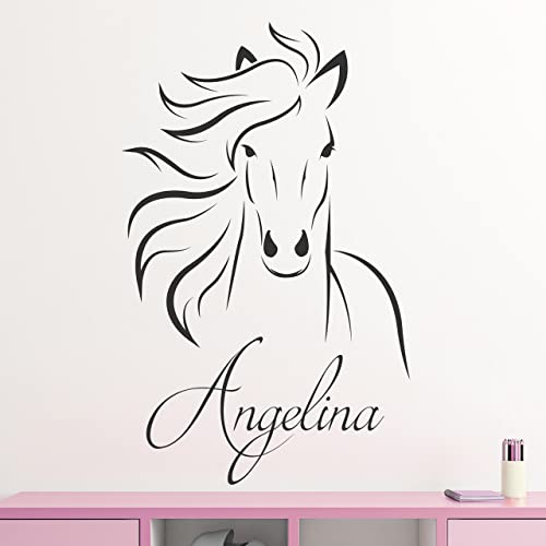 DESIGNSCAPE® Wandtattoo Pferd mit Wunschname Anmutiger Pferdekopf für's Kinderzimmer | Farbe: pink | Größe: mittel (60 x 75 cm) von DESIGNSCAPE