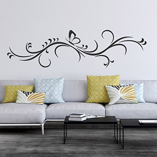 DESIGNSCAPE® Wandtattoo Ranke mit dekorativem Schmetterling | Farbe: grau | Größe: groß (180 x 49 cm) von DESIGNSCAPE