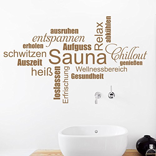 DESIGNSCAPE® Wandtattoo Sauna Wortwolke | Wandtattoo Wellnessbereich | Farbe: aubergine | Größe: mittel (120 x 73 cm) von DESIGNSCAPE