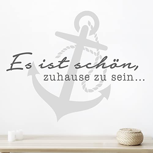 DESIGNSCAPE® Wandtattoo Schön zuhause mit Anker | Maritimer Wandspruch | Farbe 1: weiss | Größe: klein (60 x 49 cm) von DESIGNSCAPE