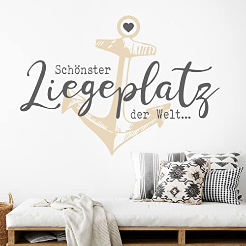 DESIGNSCAPE® Wandtattoo Schönster Liegeplatz der Welt mit Herz und Anker | Wanddeko fürs Schlafzimmer | Farbe 1: beige | Größe: klein (60 x 29 cm) von DESIGNSCAPE