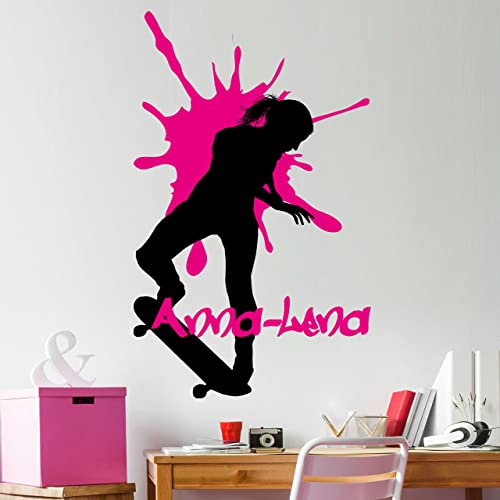 DESIGNSCAPE® Wandtattoo Skater Girl mit Wunschname | Wandtattoo Teenager Mädchen | Farbe 1: beige | Größe: klein (48 x 83 cm) von DESIGNSCAPE