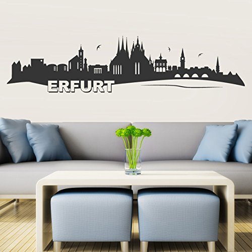 DESIGNSCAPE® Wandtattoo Skyline Erfurt Stadt Silhouette mit Sehenswürdigkeiten | Farbe: schwarz | Größe: klein (100 x 24 cm) von DESIGNSCAPE