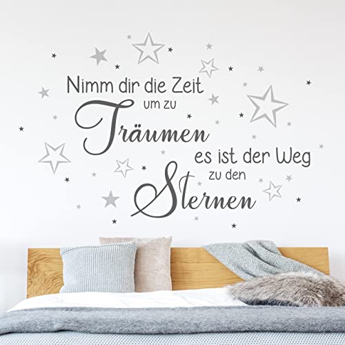 DESIGNSCAPE® Wandtattoo Spruch Nimm dir Zeit | Wanddeko Traum Sterne | Farbe 1: beige | Größe: klein (80 x 51 cm) von DESIGNSCAPE