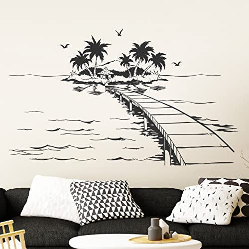 DESIGNSCAPE® Wandtattoo Steg in der Karibik | Urlaubsstimmung | Farbe: schwarz | Größe: groß (160 x 96 cm) von DESIGNSCAPE