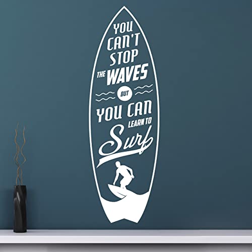 DESIGNSCAPE® Wandtattoo Surfbrett You can´t stop the waves but you can learn to surf | Farbe: mint | Größe: klein (26 x 80 cm) von DESIGNSCAPE