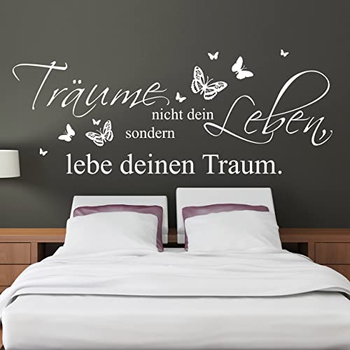 DESIGNSCAPE® Wandtattoo Träume nicht dein Leben, sondern lebe deinen Traum mit Schmetterlingen | Farbe: weiss | Größe: groß (160 x 62 cm) von DESIGNSCAPE