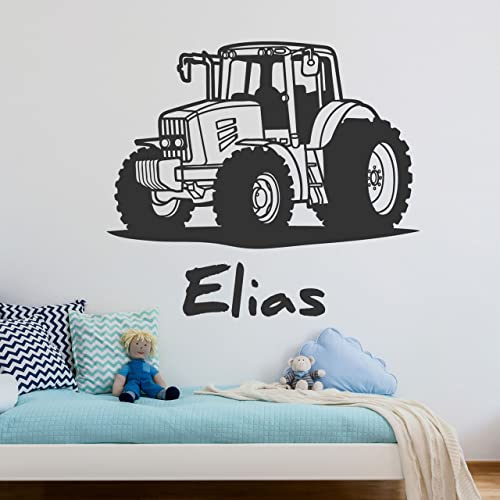 DESIGNSCAPE® Wandtattoo Traktor mit Wunschname | Wandtattoo Junge Kinderzimmer | Farbe: dunkelgrau | Größe: klein (60 x 40 cm) von DESIGNSCAPE