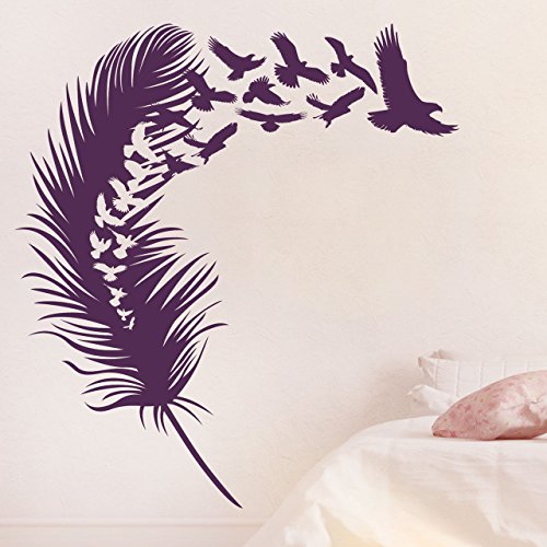 DESIGNSCAPE® Wandtattoo Vogelfeder | Wandtattoo Feder mit Vögel | Farbe: beige | Größe: klein (92 x 100 cm) von DESIGNSCAPE