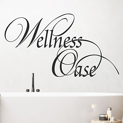 DESIGNSCAPE® Wandtattoo Wellness Oase verschnörkelt | Dekoratives Wandtattoo Bad Sauna | Farbe: dunkelgrau | Größe: mittel (90 x 50 cm) von DESIGNSCAPE