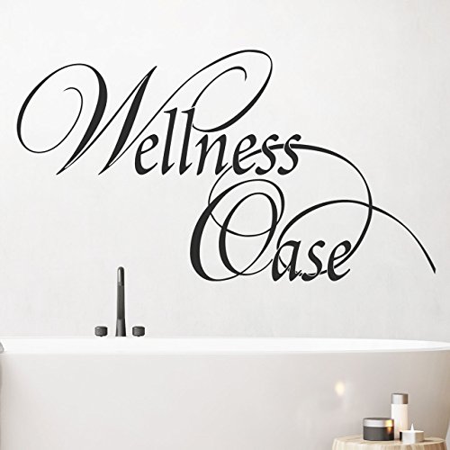 DESIGNSCAPE® Wandtattoo Wellness Oase verschnörkelt | Dekoratives Wandtattoo Bad Sauna | Farbe: grau | Größe: mittel (90 x 50 cm) von DESIGNSCAPE