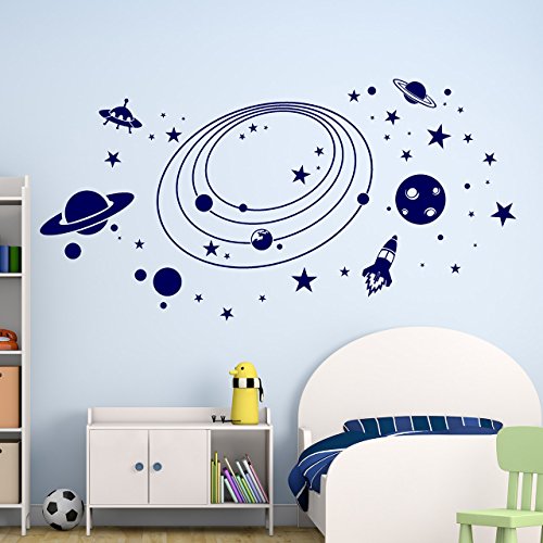 DESIGNSCAPE® Wandtattoo Weltall mit Planeten, Rakete, Sternen und Ufos | Farbe: weiss | Größe: mittel (120 x 61 cm) von DESIGNSCAPE