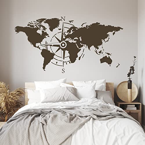 DESIGNSCAPE® Wandtattoo Weltkarte Himmelsrichtungen Kompass | Farbe: gold | Größe: mittel (160 x 84 cm) von DESIGNSCAPE