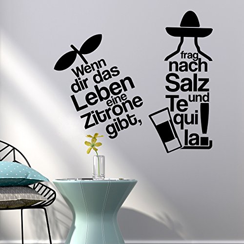 DESIGNSCAPE® Wandtattoo Wenn dir das Leben eine Zitrone gibt, frag nach Salz und Tiquila. | Farbe: weiss | Größe: klein (60 x 54 cm) von DESIGNSCAPE