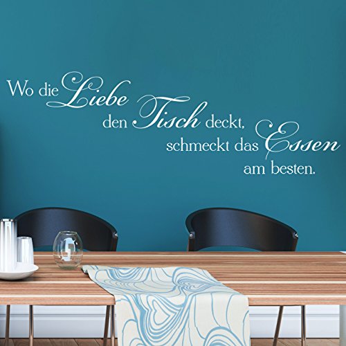 DESIGNSCAPE® Wandtattoo Wo die Liebe den Tisch deckt, schmeckt das Essen am besten | Farbe: schwarz | Größe: groß (120 x 38 cm) von DESIGNSCAPE