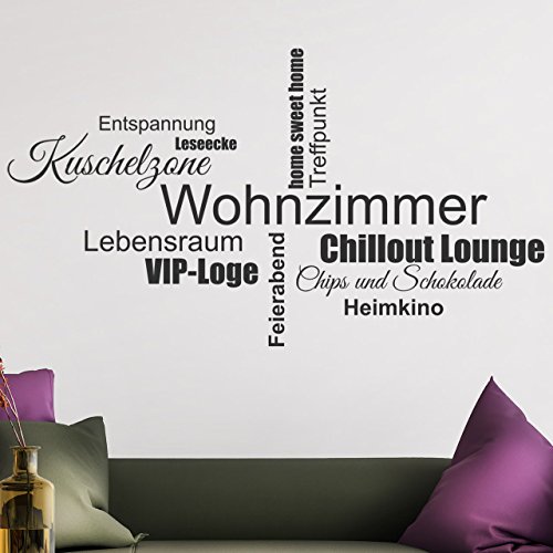 DESIGNSCAPE® Wandtattoo Wohnzimmer Wortwolke | Farbe: grau | Größe: mittel (120 x 66 cm) von DESIGNSCAPE