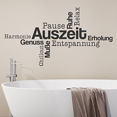 DESIGNSCAPE® Wandtattoo Wortwolke Auszeit | Wandtattoo Bad | Wanddekoration Entspannung Relax | Farbe: dunkelgrün | Größe: groß (160 x 87 cm) von DESIGNSCAPE