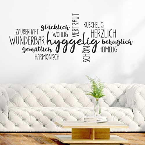 DESIGNSCAPE® Wandtattoo Wortwolke Hyggelig | Wohnzimmer Wanddekoration | Farbe: grau | Größe: mittel (120 x 48 cm) von DESIGNSCAPE